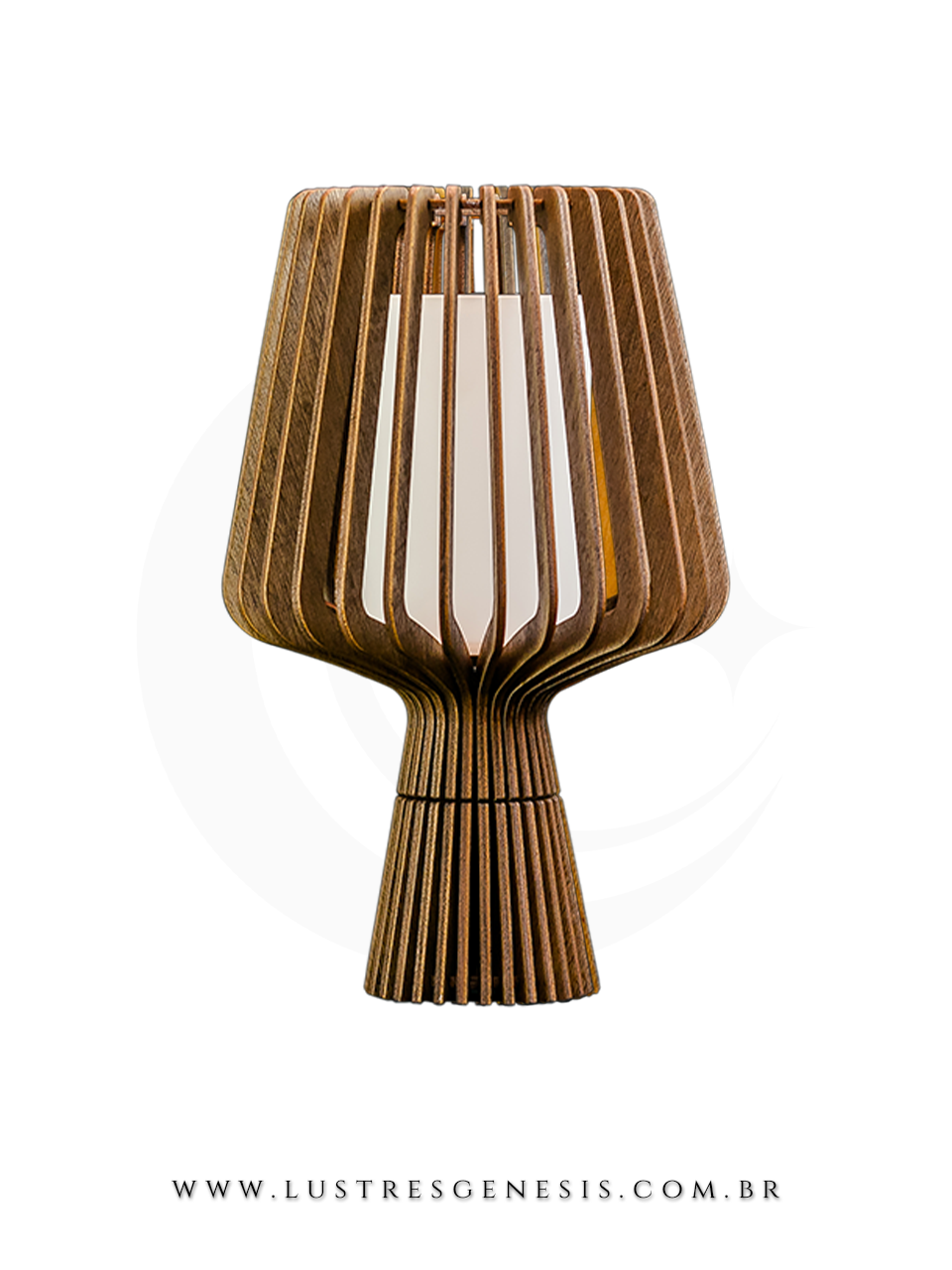 Luminária de mesa Abajur Tulipa com acabamento em madeira Lustres Gênesis Site online venda de Lustres e Iluminação